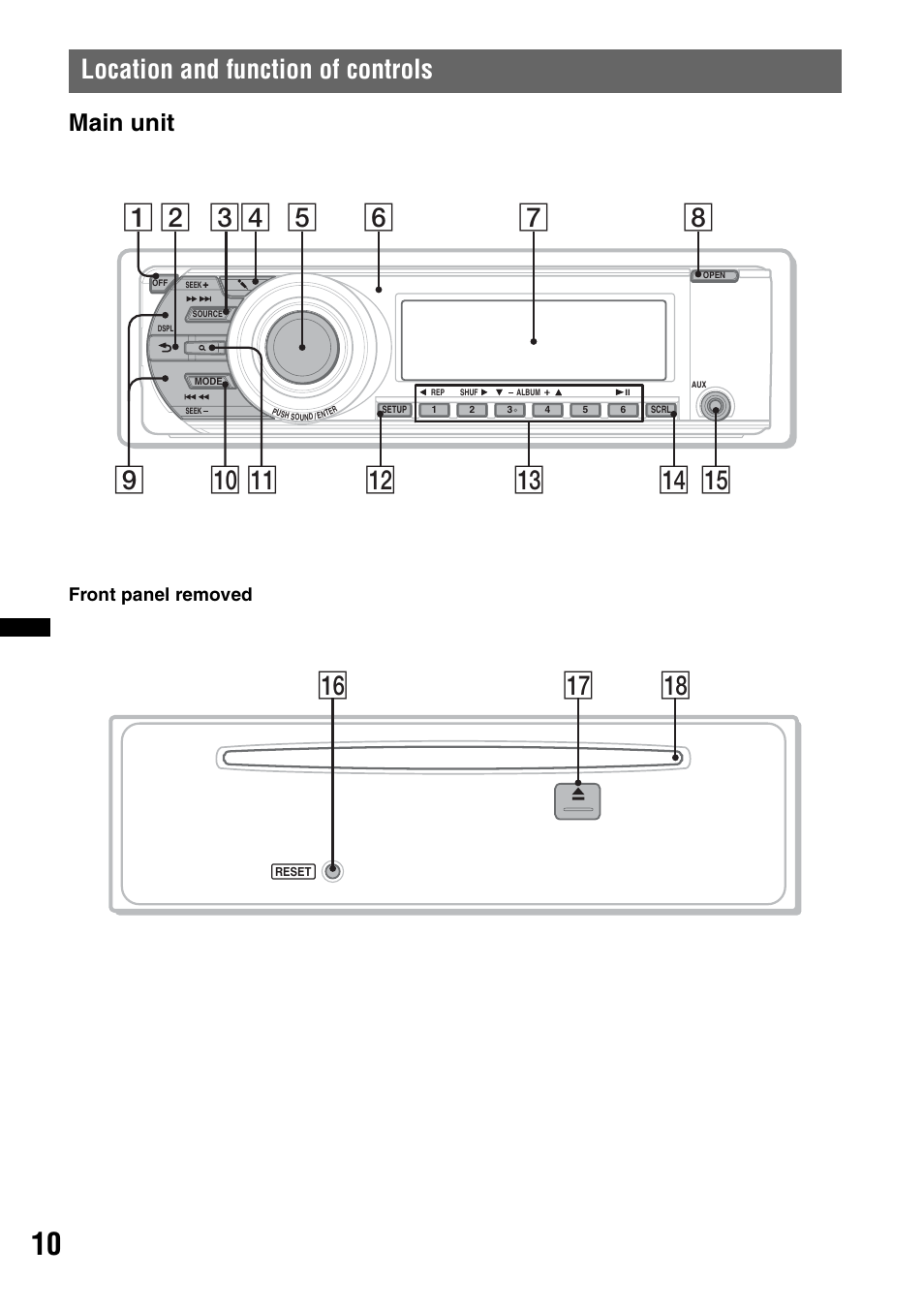 Location and function of controls, Main unit, Qj qk qh | Sony MEX-DV2200 User Manual | Page 10 / 192