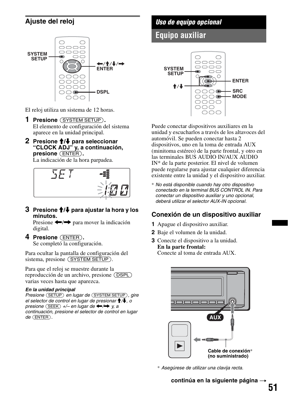 Ajuste del reloj, Uso de equipo opcional, Equipo auxiliar | Sony MEX-DV2200 User Manual | Page 177 / 192