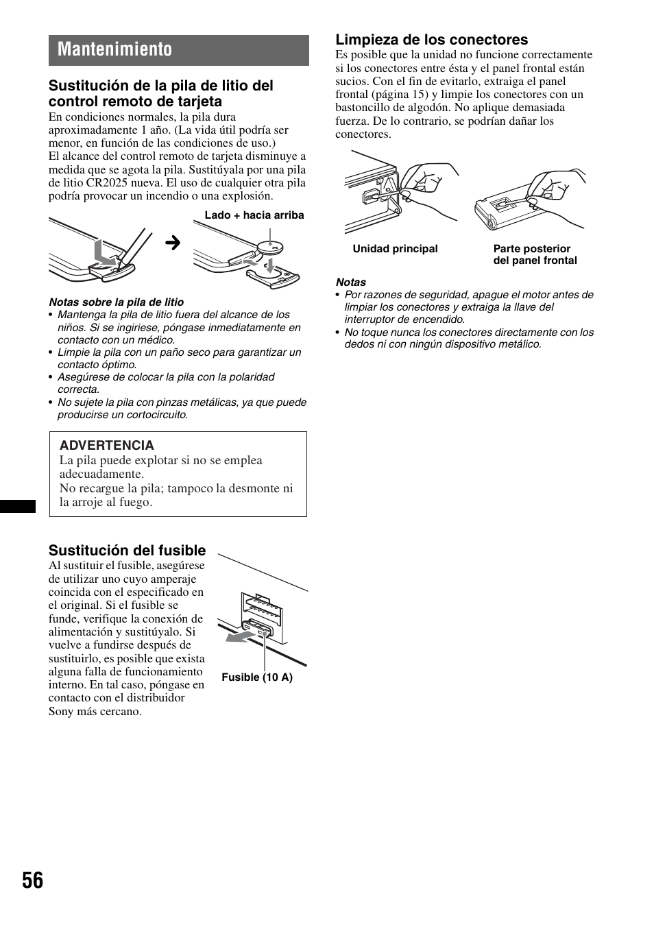 Mantenimiento | Sony MEX-DV2200 User Manual | Page 182 / 192