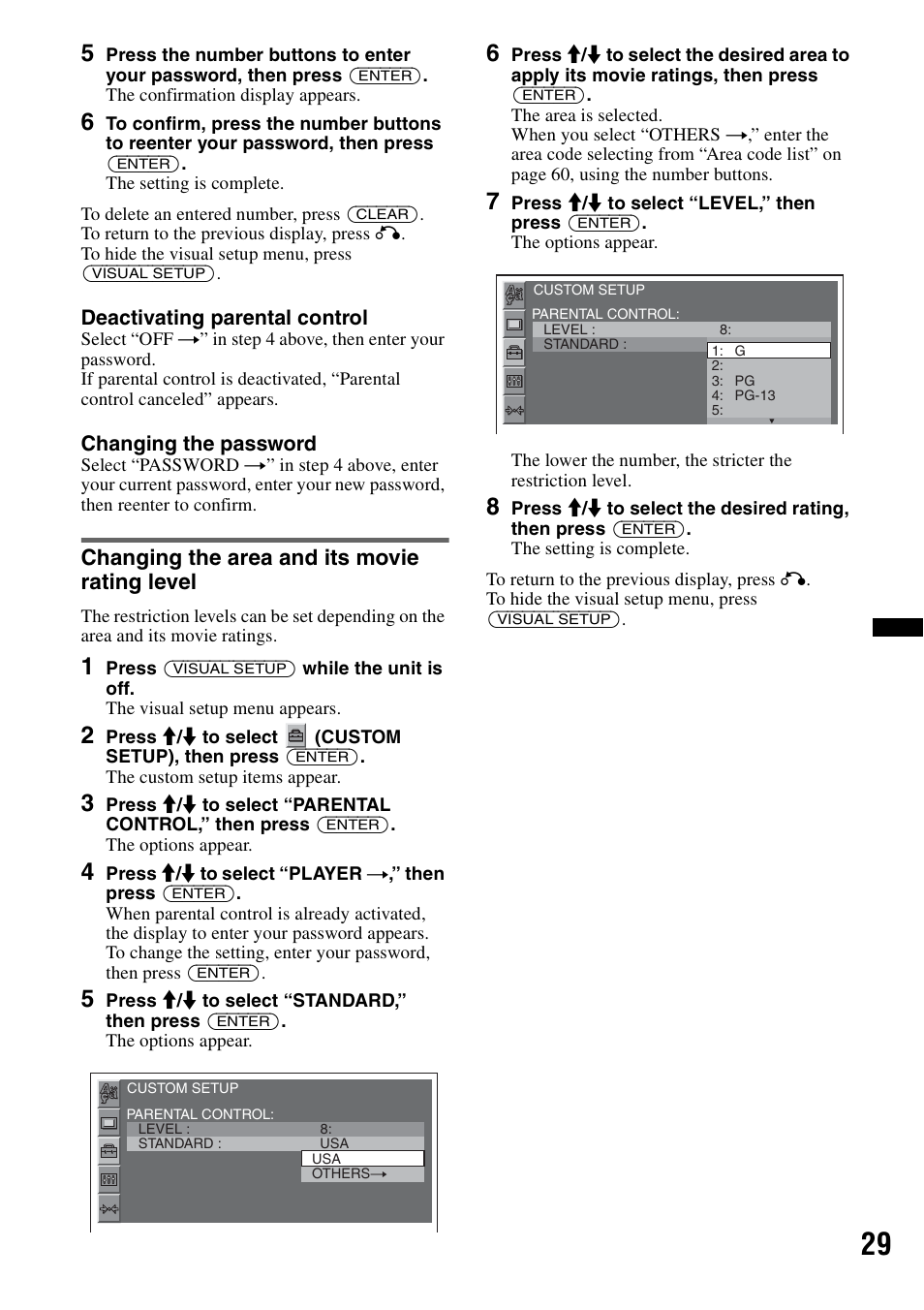 Changing the area and its movie rating level | Sony MEX-DV2200 User Manual | Page 29 / 192