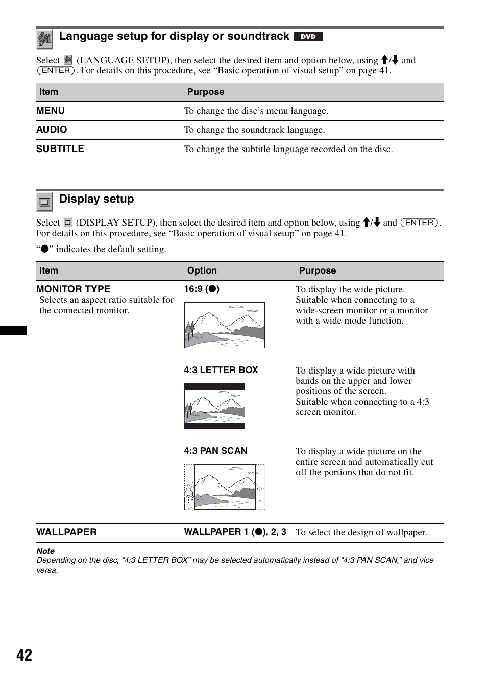 Language setup for display or soundtrack, Display setup, Language | Of the co | Sony MEX-DV2200 User Manual | Page 42 / 192