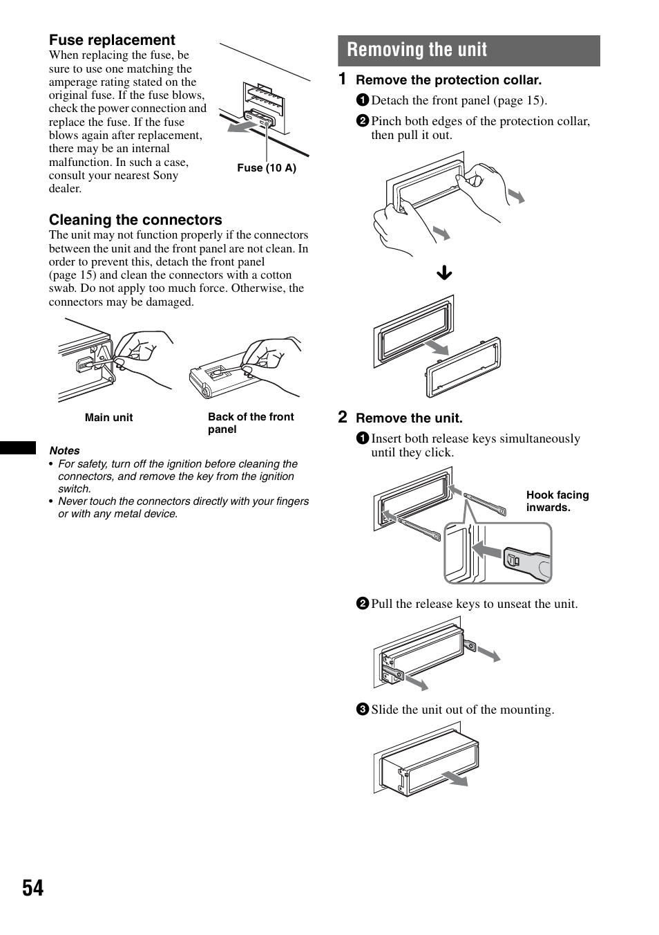 Removing the unit | Sony MEX-DV2200 User Manual | Page 54 / 192