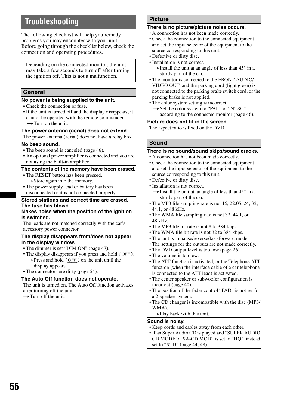 Troubleshooting | Sony MEX-DV2200 User Manual | Page 56 / 192