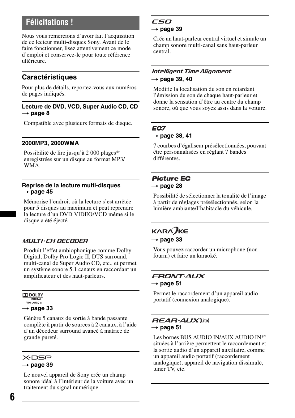 Félicitations | Sony MEX-DV2200 User Manual | Page 68 / 192