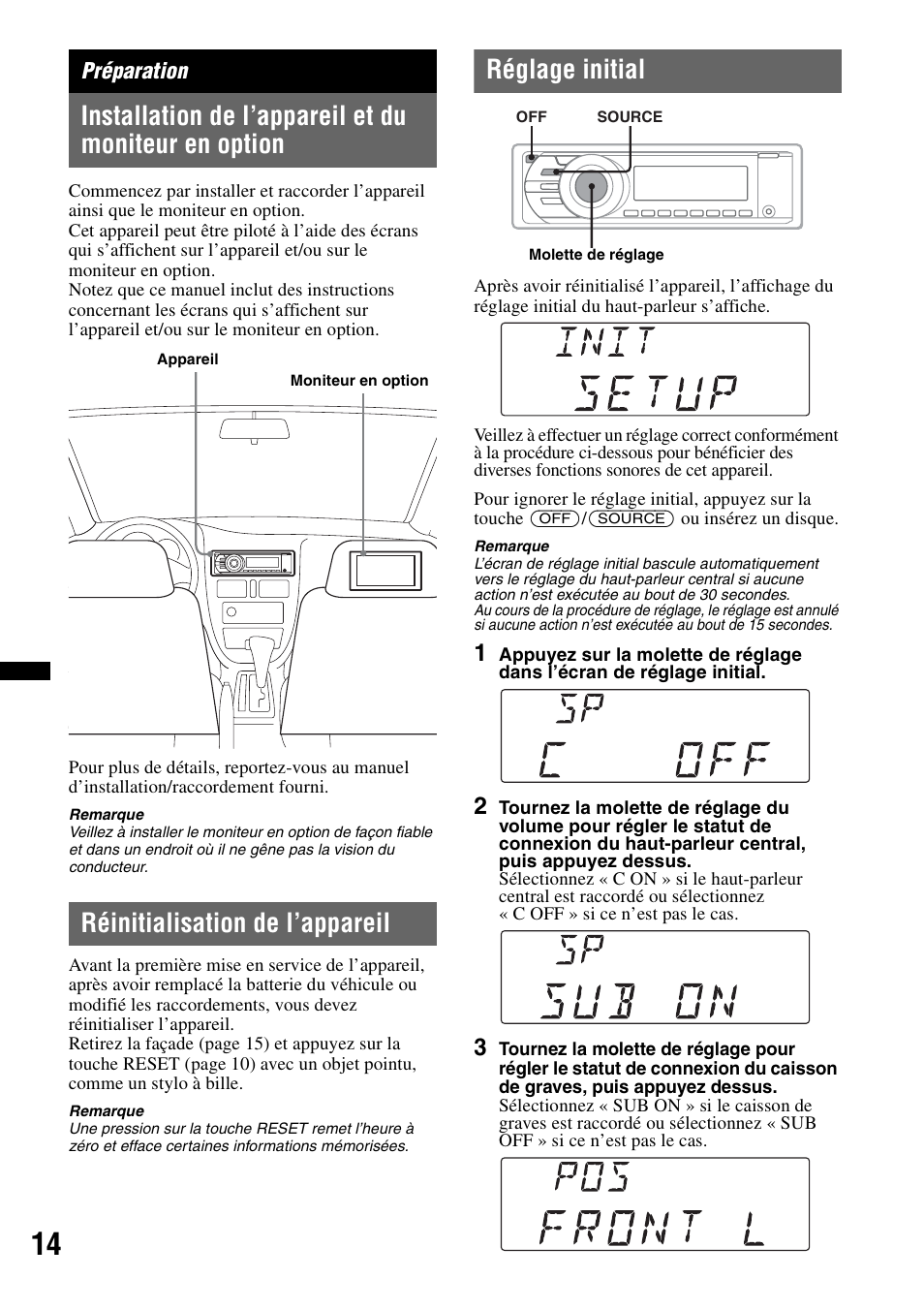 Préparation, Réinitialisation de l’appareil, Réglage initial | Sony MEX-DV2200 User Manual | Page 76 / 192