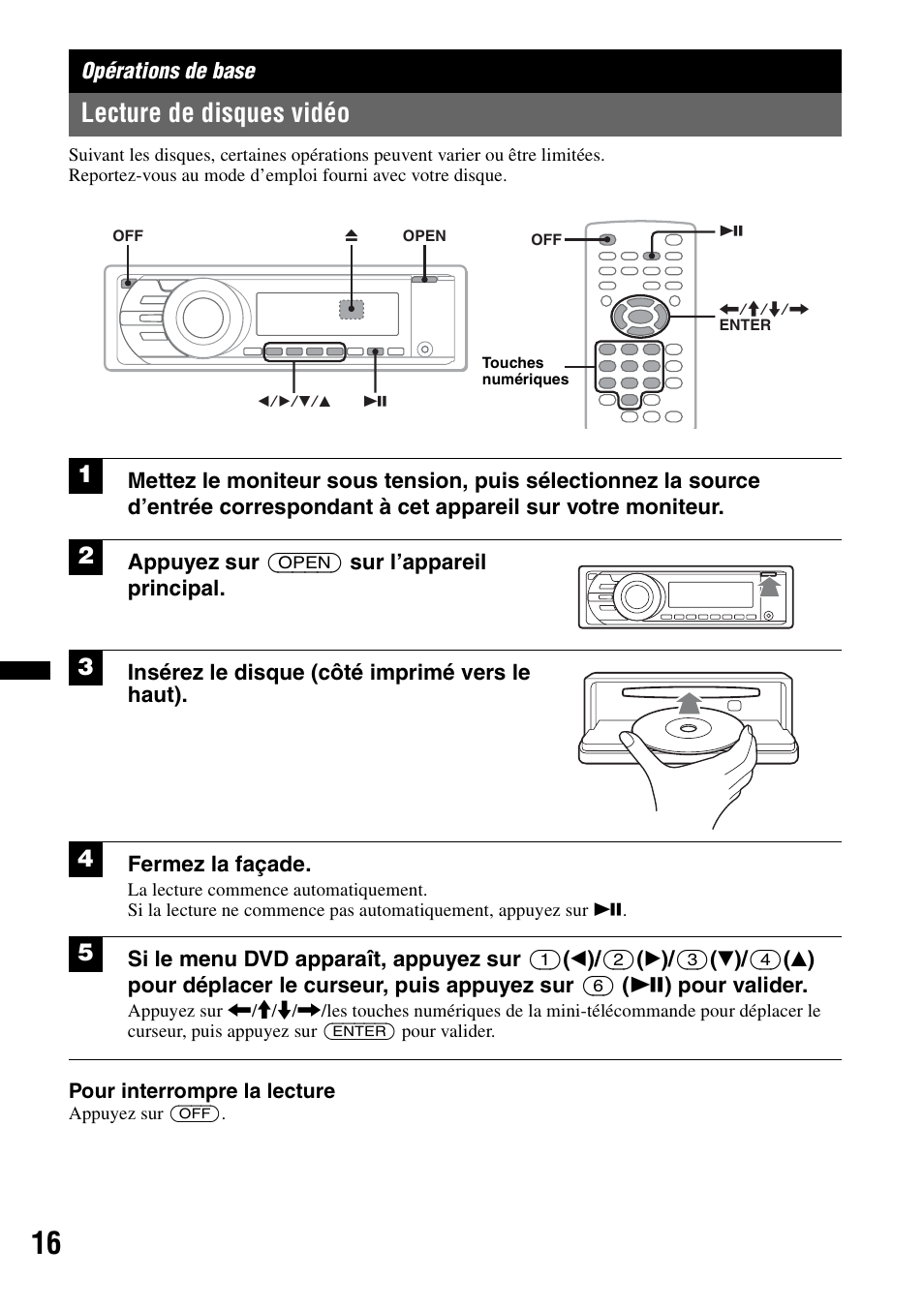 Opérations de base, Lecture de disques vidéo | Sony MEX-DV2200 User Manual | Page 78 / 192