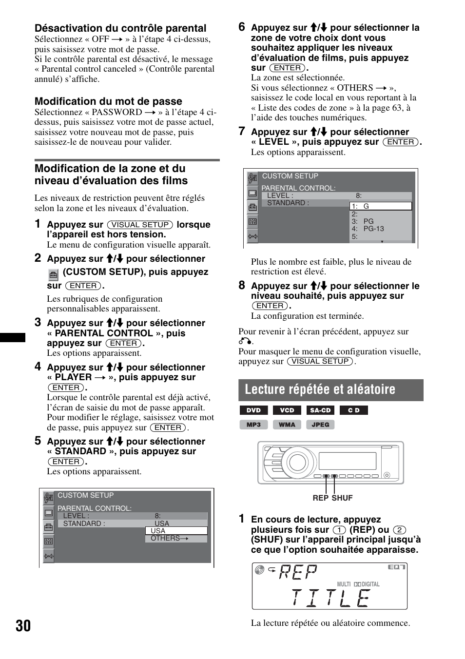 Lecture répétée et aléatoire | Sony MEX-DV2200 User Manual | Page 92 / 192