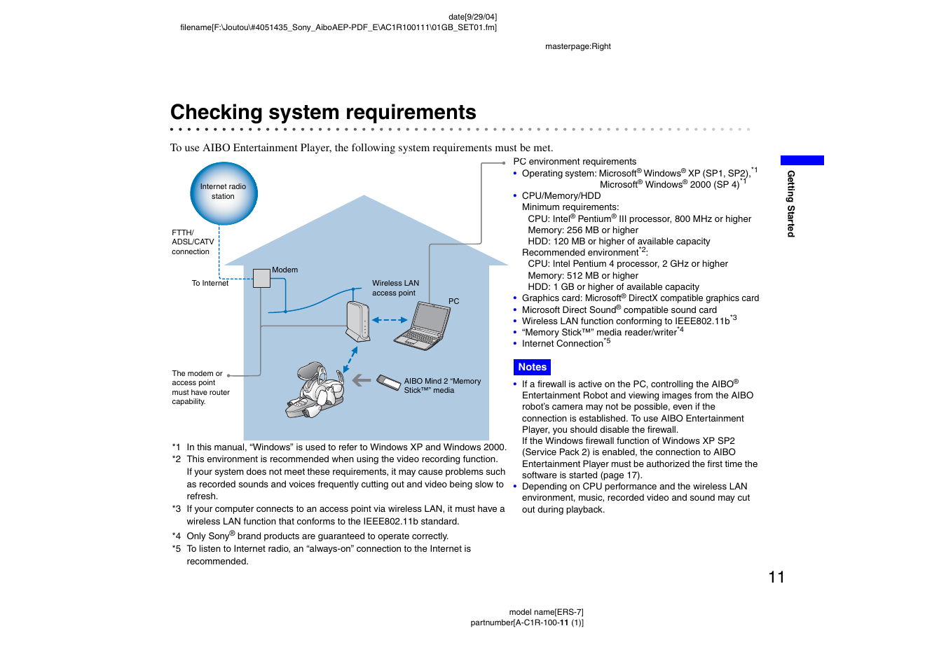 Checking system requirements | Sony ERS-7M2 User Manual | Page 11 / 81