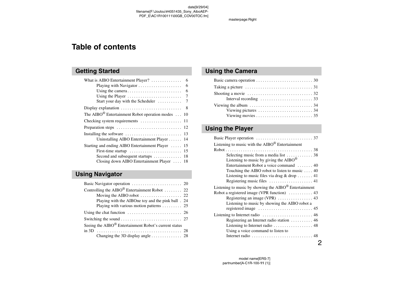 Sony ERS-7M2 User Manual | Page 2 / 81