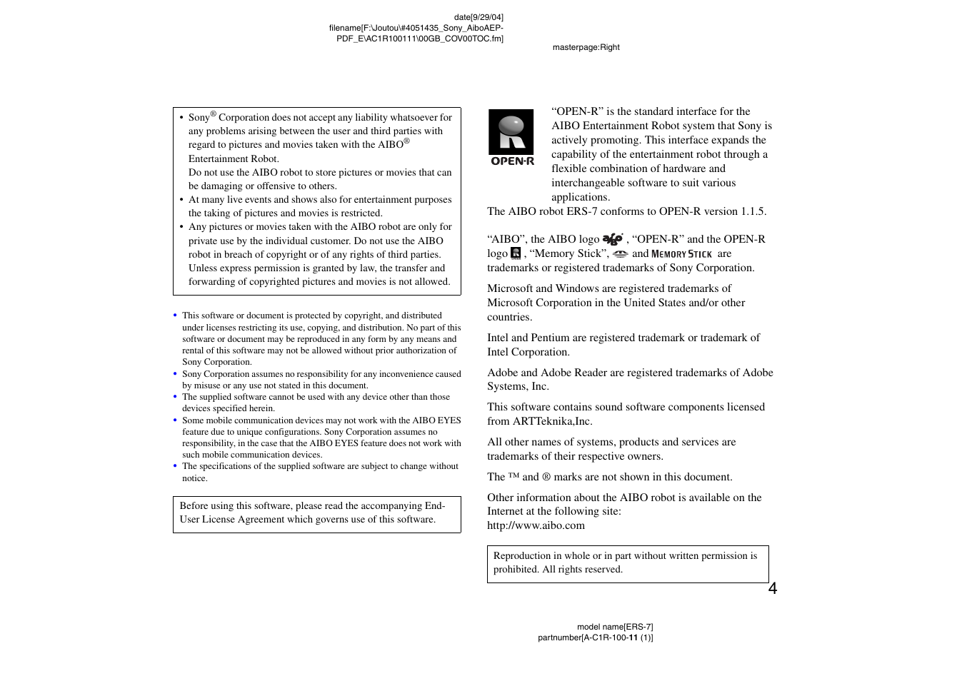 Sony ERS-7M2 User Manual | Page 4 / 81