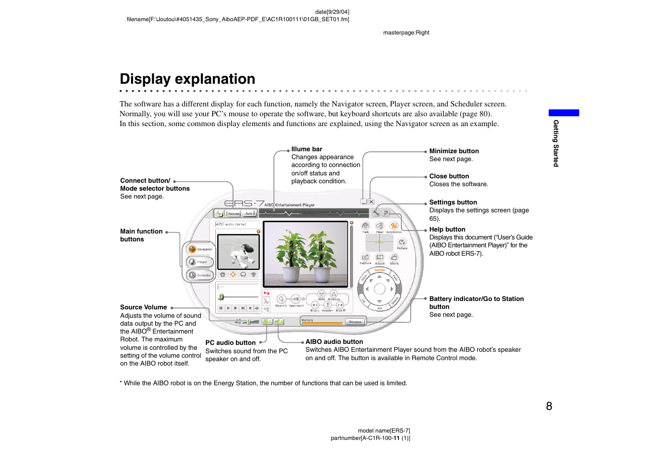 Display explanation | Sony ERS-7M2 User Manual | Page 8 / 81