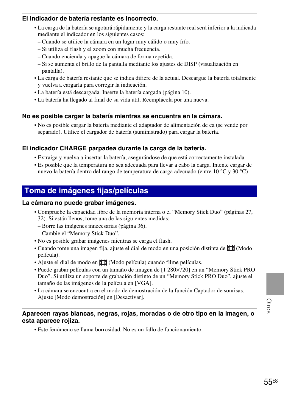 Toma de imágenes fijas/películas | Sony DSC-H20 User Manual | Page 113 / 120