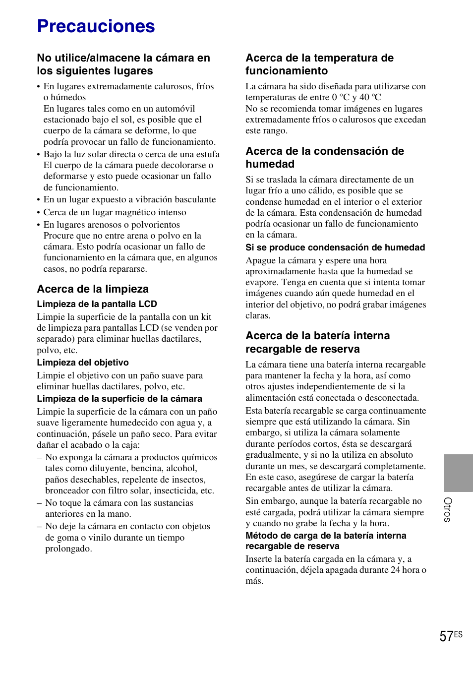 Precauciones | Sony DSC-H20 User Manual | Page 115 / 120