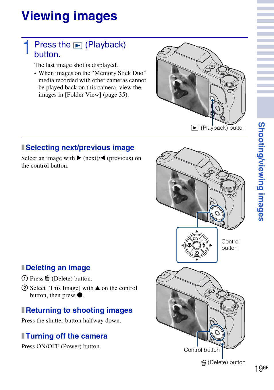 Viewing images | Sony DSC-H20 User Manual | Page 19 / 120