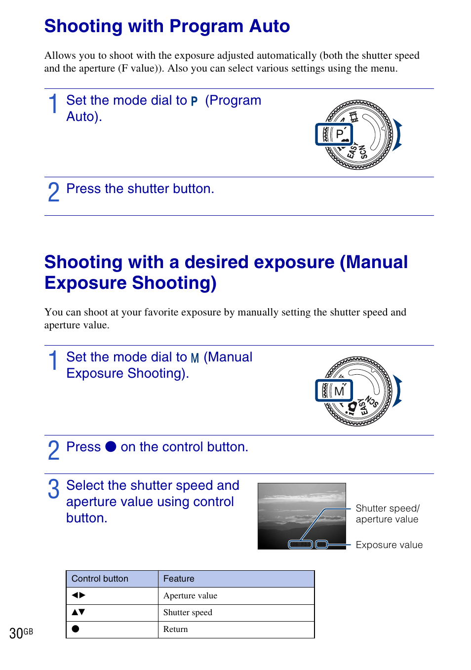 Shooting with program auto | Sony DSC-H20 User Manual | Page 30 / 120