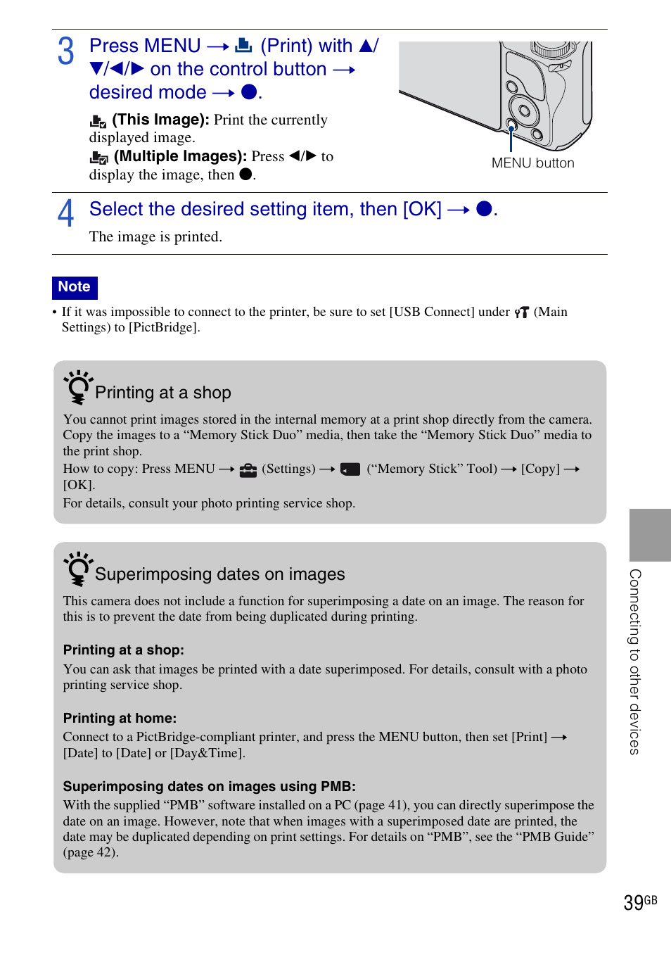 Select the desired setting item, then [ok] t z | Sony DSC-H20 User Manual | Page 39 / 120