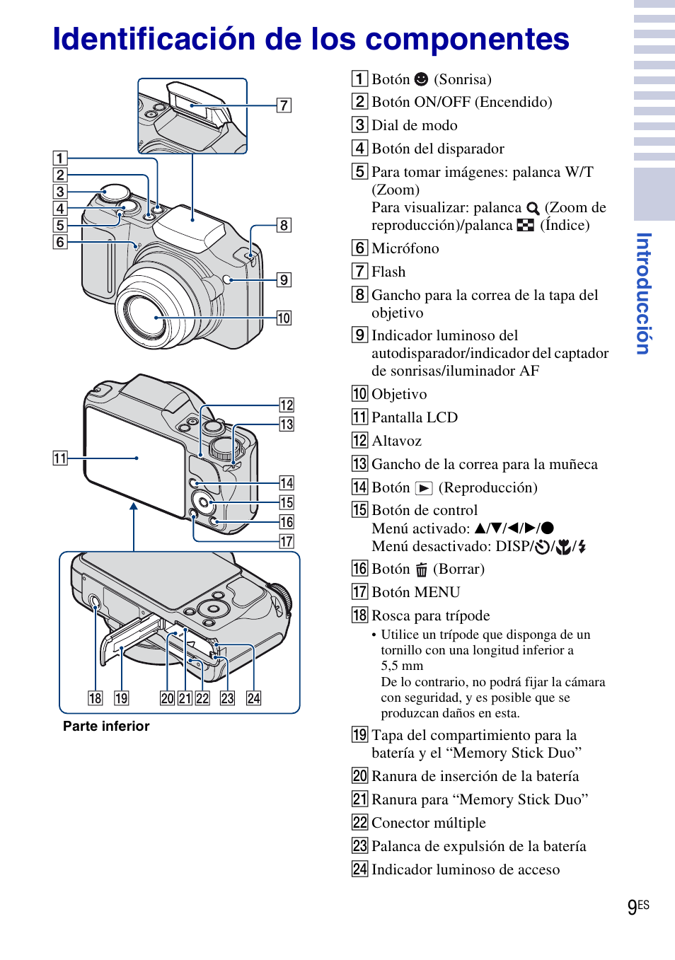 Identificación de los componentes | Sony DSC-H20 User Manual | Page 67 / 120