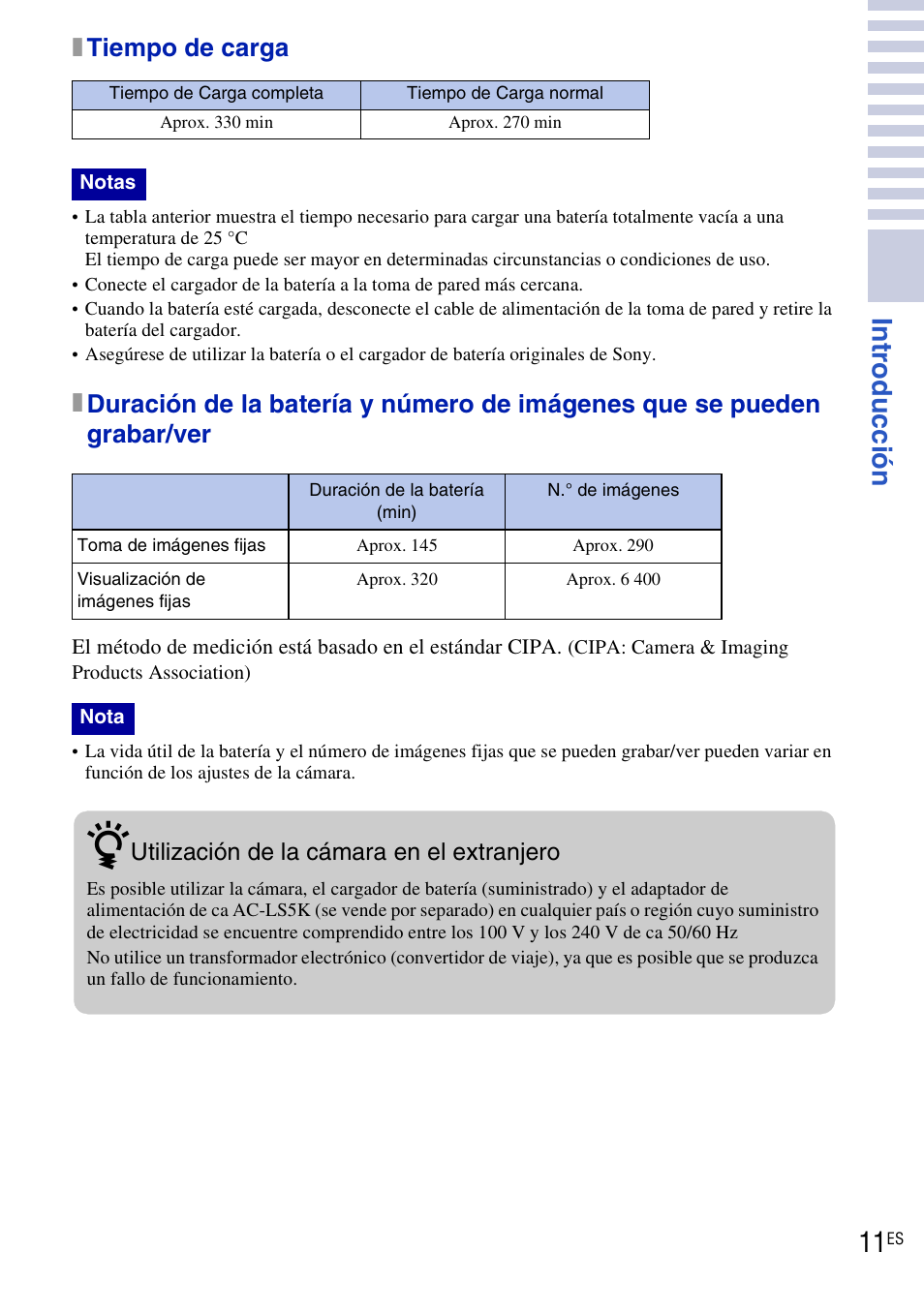 Xtiempo de carga | Sony DSC-H20 User Manual | Page 69 / 120