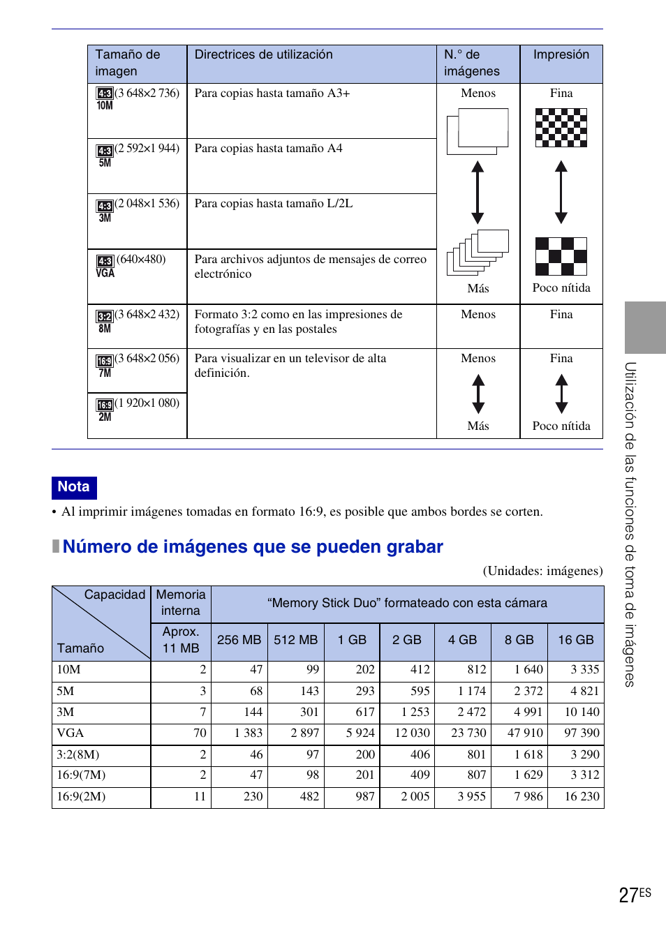 Xnúmero de imágenes que se pueden grabar | Sony DSC-H20 User Manual | Page 85 / 120