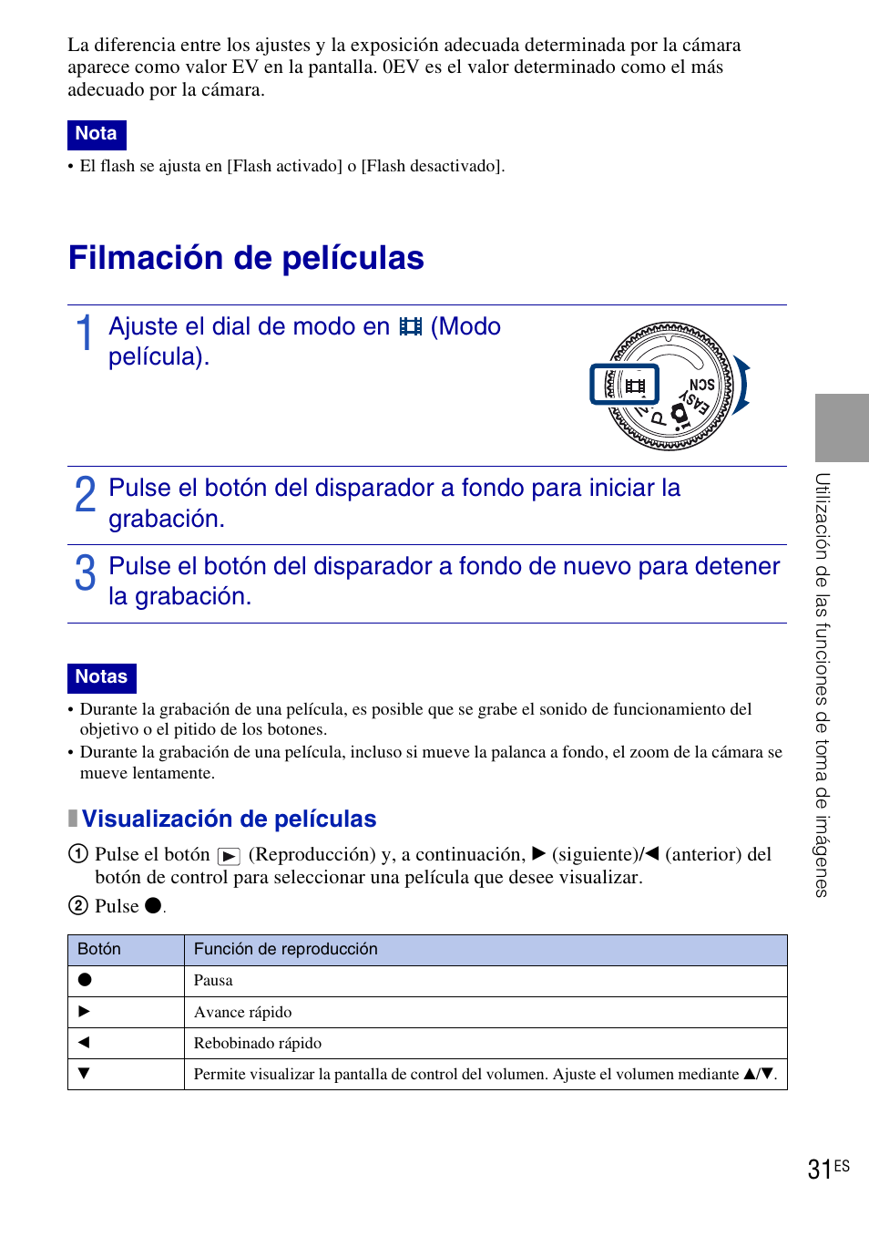 Filmación de películas, Ajuste el dial de modo en (modo película) | Sony DSC-H20 User Manual | Page 89 / 120