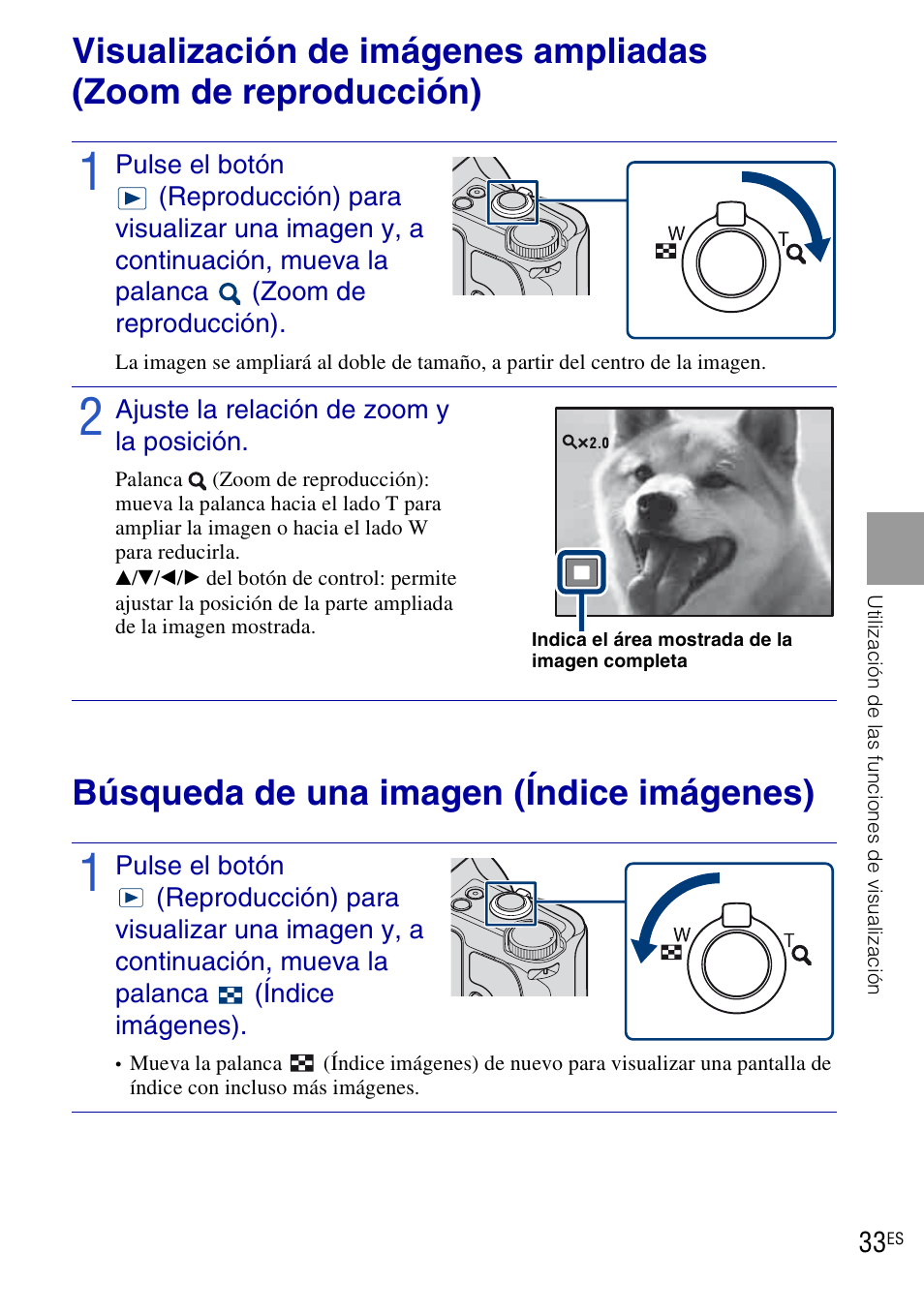 Utilización de las funciones de visualización, Búsqueda de una imagen (índice imágenes) | Sony DSC-H20 User Manual | Page 91 / 120