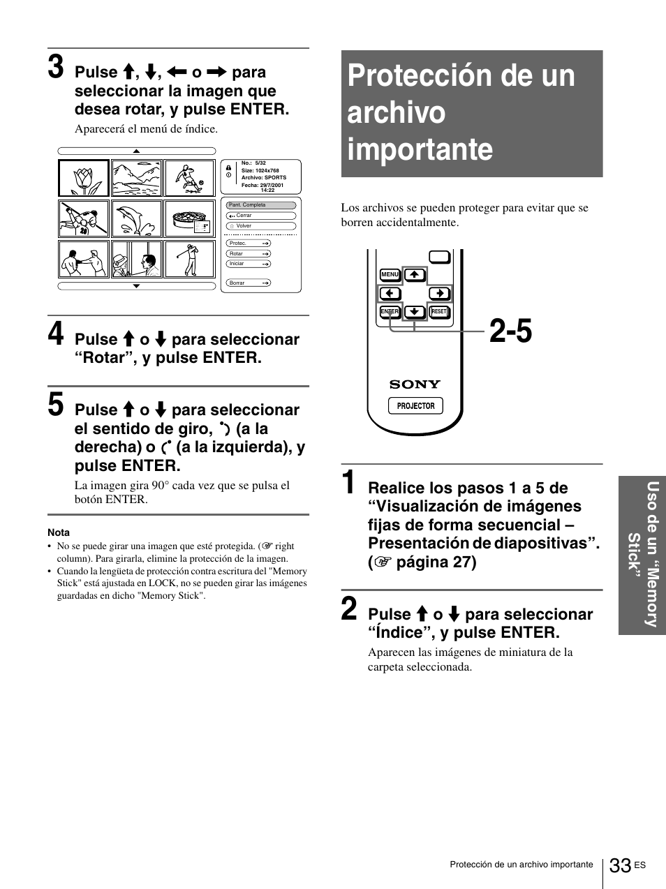 Protección de un archivo importante | Sony VPL-HS1 User Manual | Page 129 / 152
