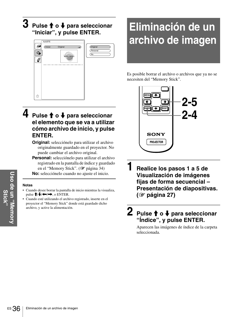 Eliminación de un archivo de imagen | Sony VPL-HS1 User Manual | Page 132 / 152