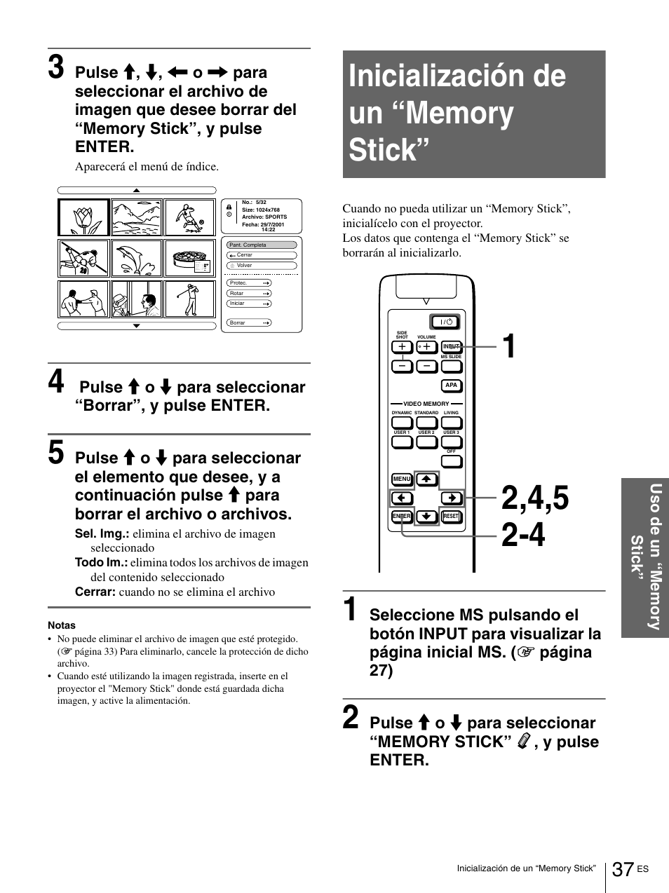Inicialización de un “memory stick | Sony VPL-HS1 User Manual | Page 133 / 152
