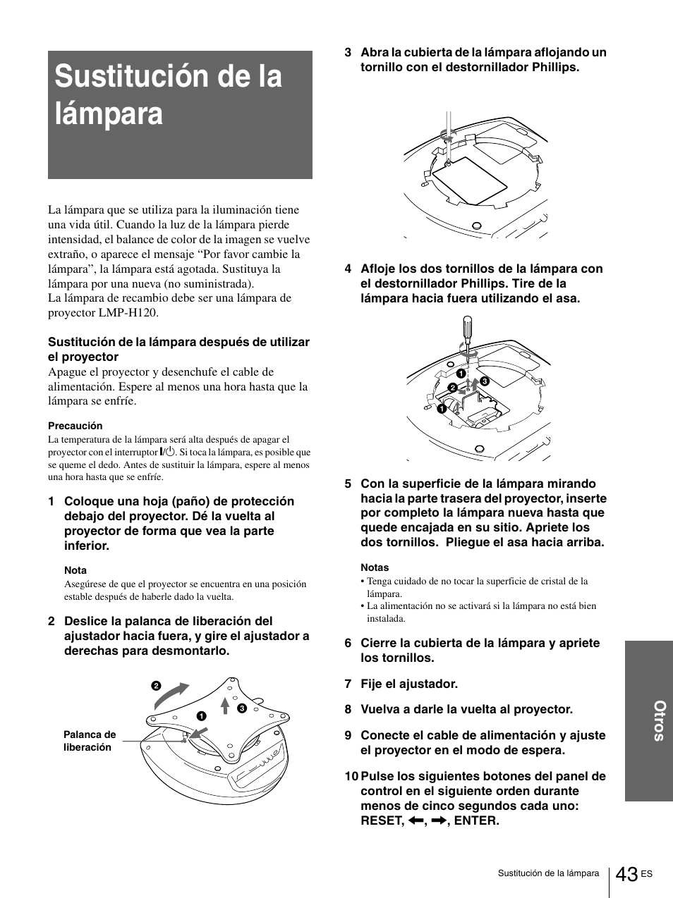 Sustitución de la lámpara, Ot ro s | Sony VPL-HS1 User Manual | Page 139 / 152