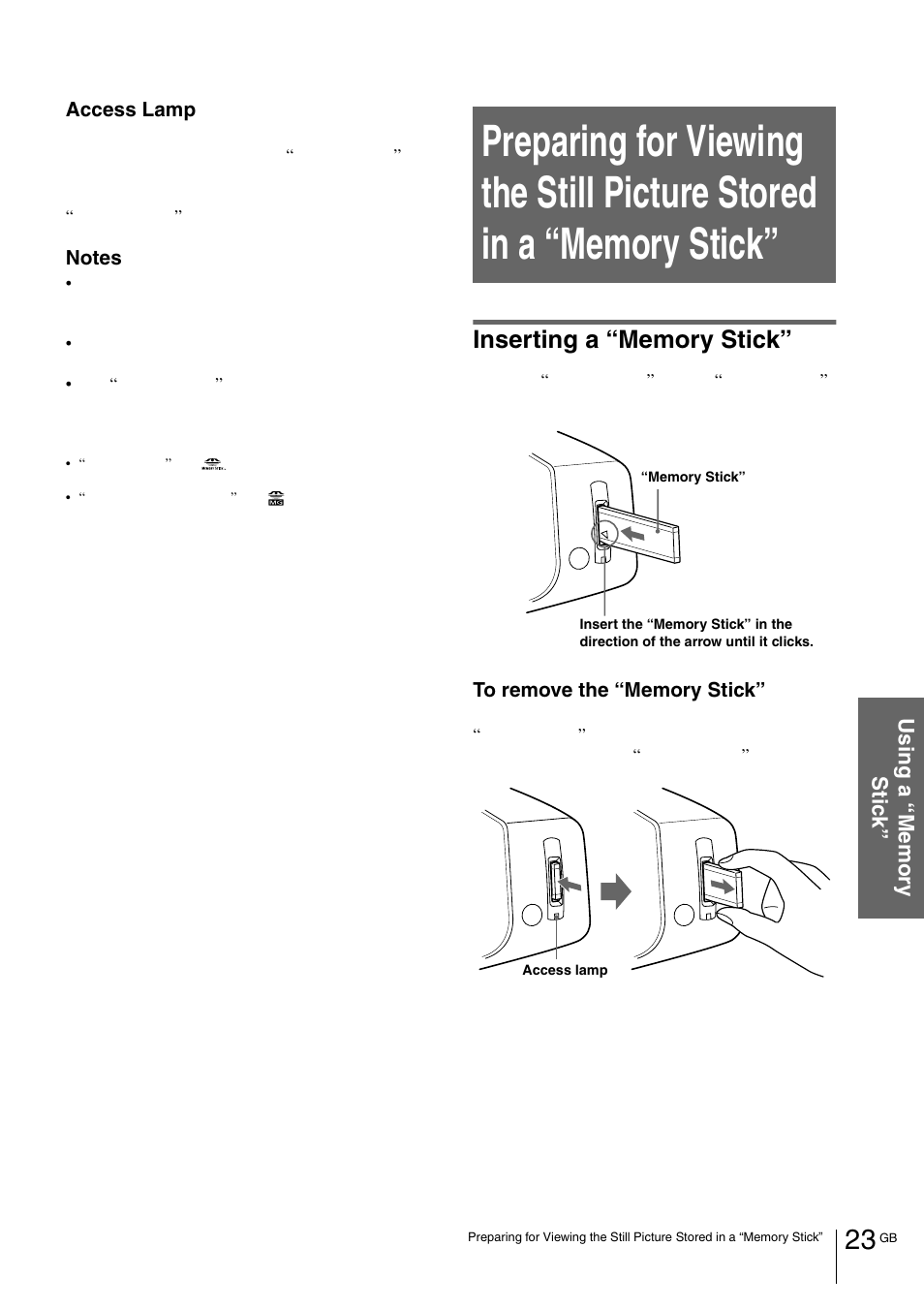 Inserting a “memory stick | Sony VPL-HS1 User Manual | Page 23 / 152