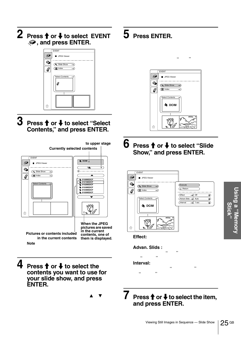 Press m or m to select event , and press enter, Press enter, Press m or m to select the item, and press enter | Sony VPL-HS1 User Manual | Page 25 / 152