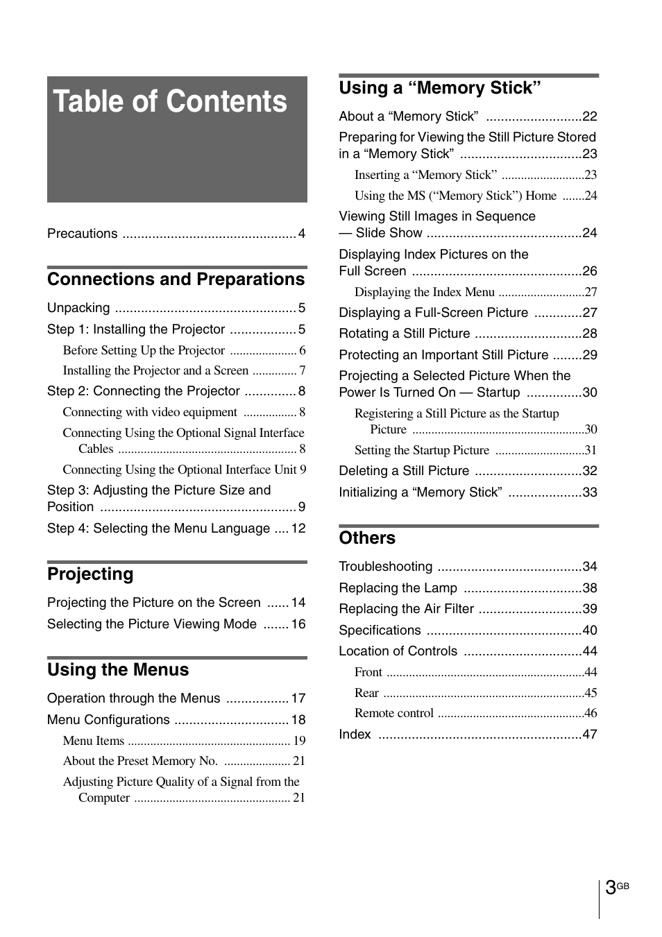 Sony VPL-HS1 User Manual | Page 3 / 152