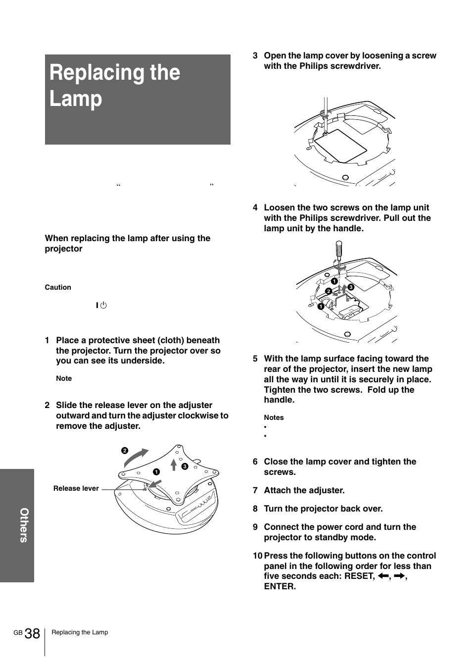 Replacing the lamp, Ot her s | Sony VPL-HS1 User Manual | Page 38 / 152