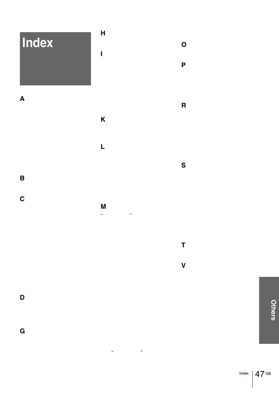 Index, Ot her s | Sony VPL-HS1 User Manual | Page 47 / 152