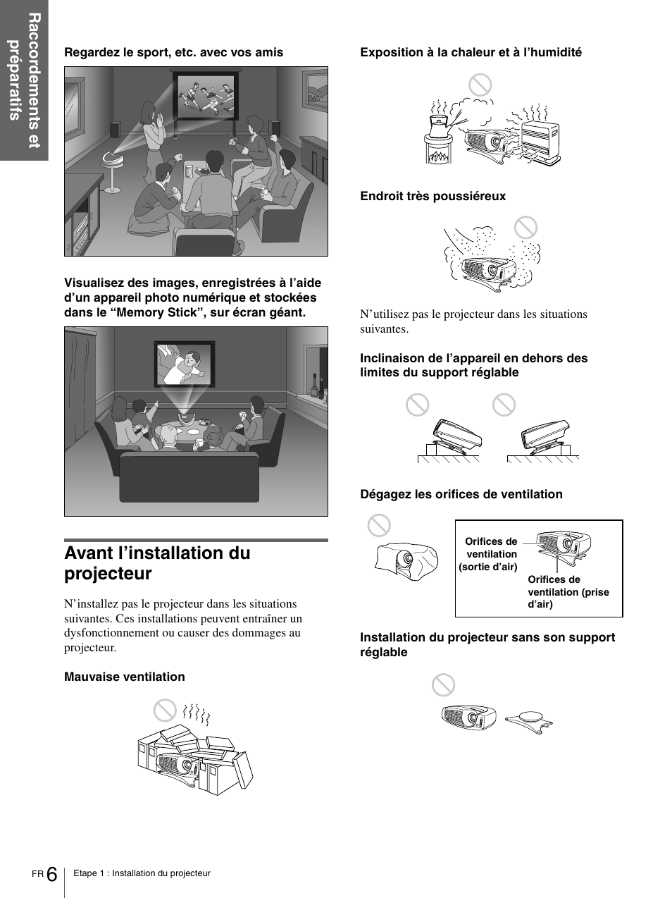 Avant l’installation du projecteur | Sony VPL-HS1 User Manual | Page 52 / 152