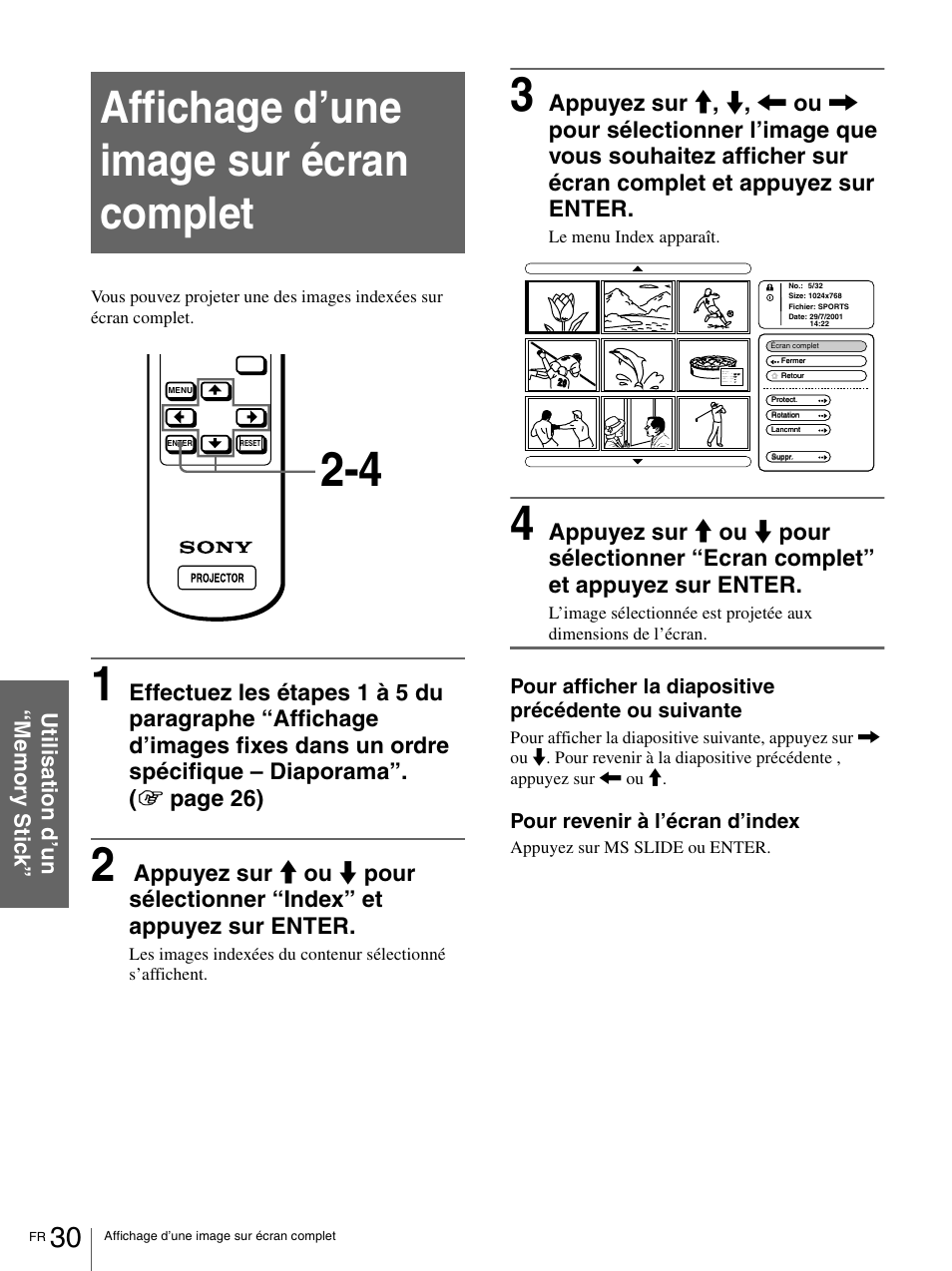 Affichage d’une image sur écran complet | Sony VPL-HS1 User Manual | Page 76 / 152