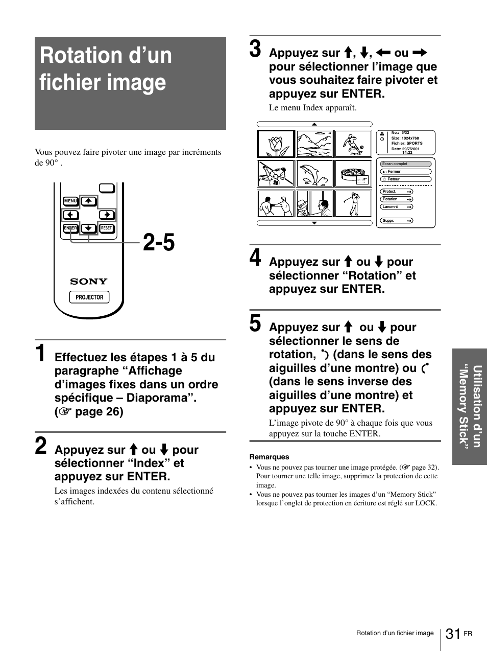 Rotation d’un fichier image | Sony VPL-HS1 User Manual | Page 77 / 152