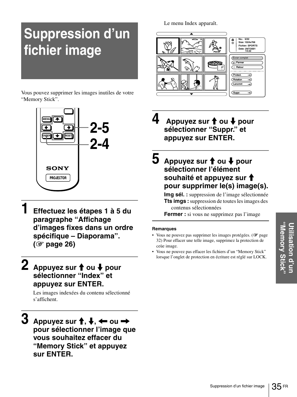 Suppression d’un fichier image | Sony VPL-HS1 User Manual | Page 81 / 152