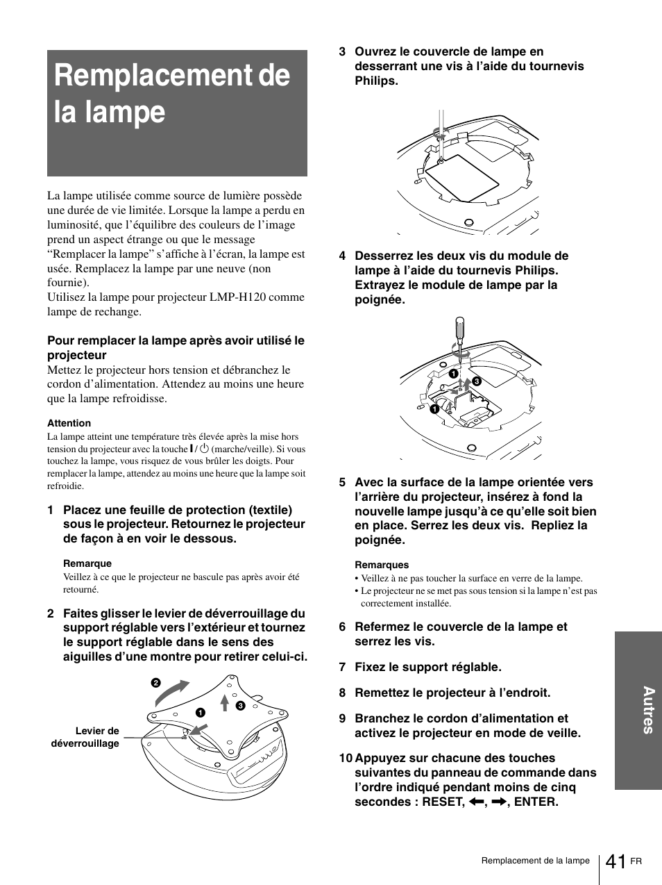 Remplacement de la lampe, Au tr e s | Sony VPL-HS1 User Manual | Page 87 / 152