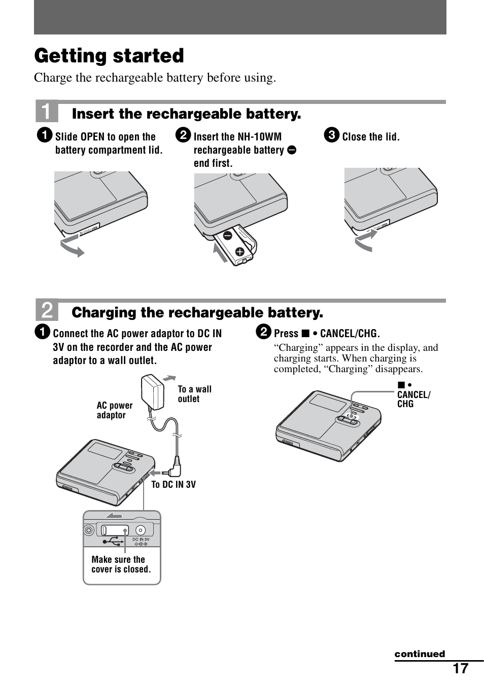 Getting started | Sony MZ-M10 User Manual | Page 17 / 115