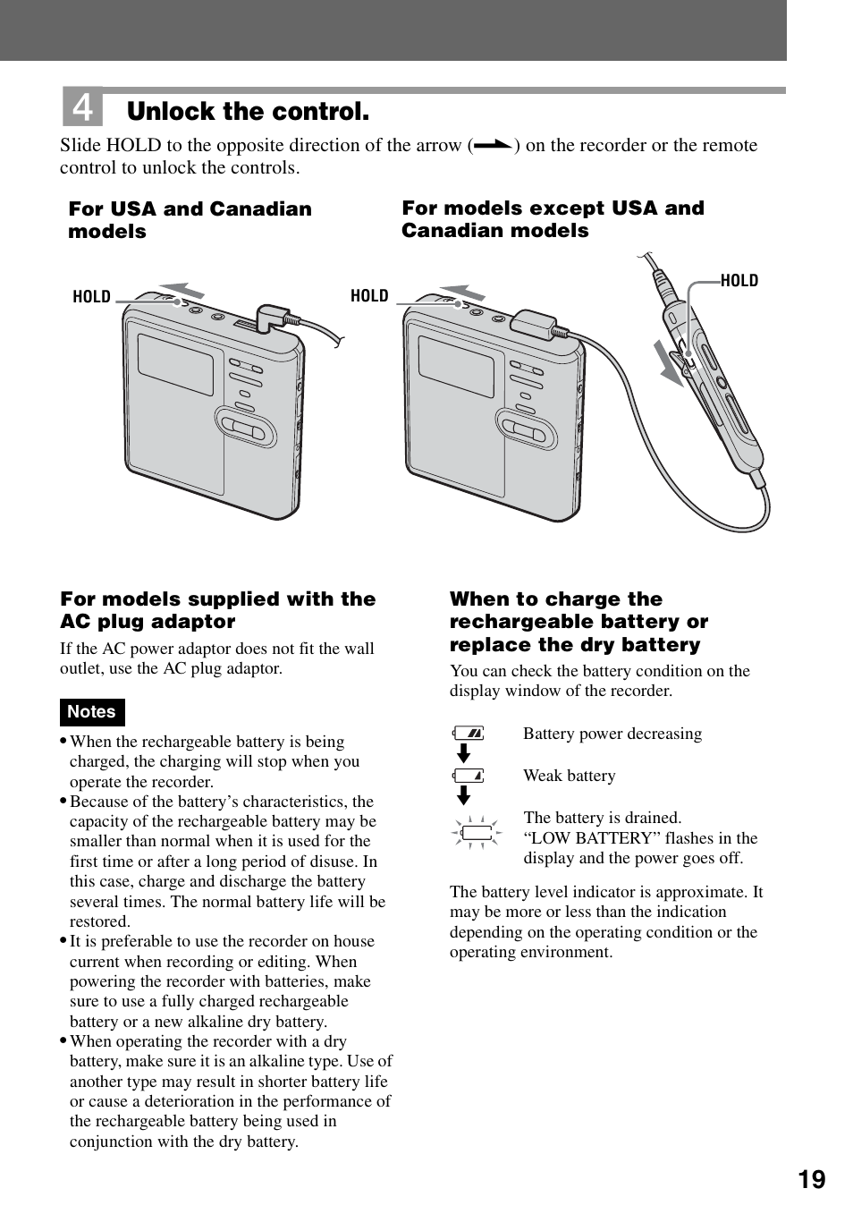 Unlock the control | Sony MZ-M10 User Manual | Page 19 / 115