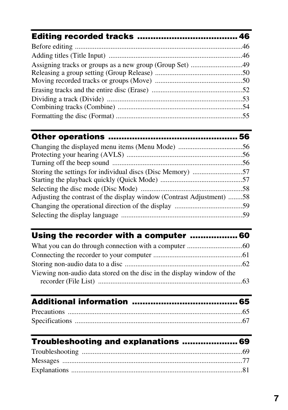 Sony MZ-M10 User Manual | Page 7 / 115