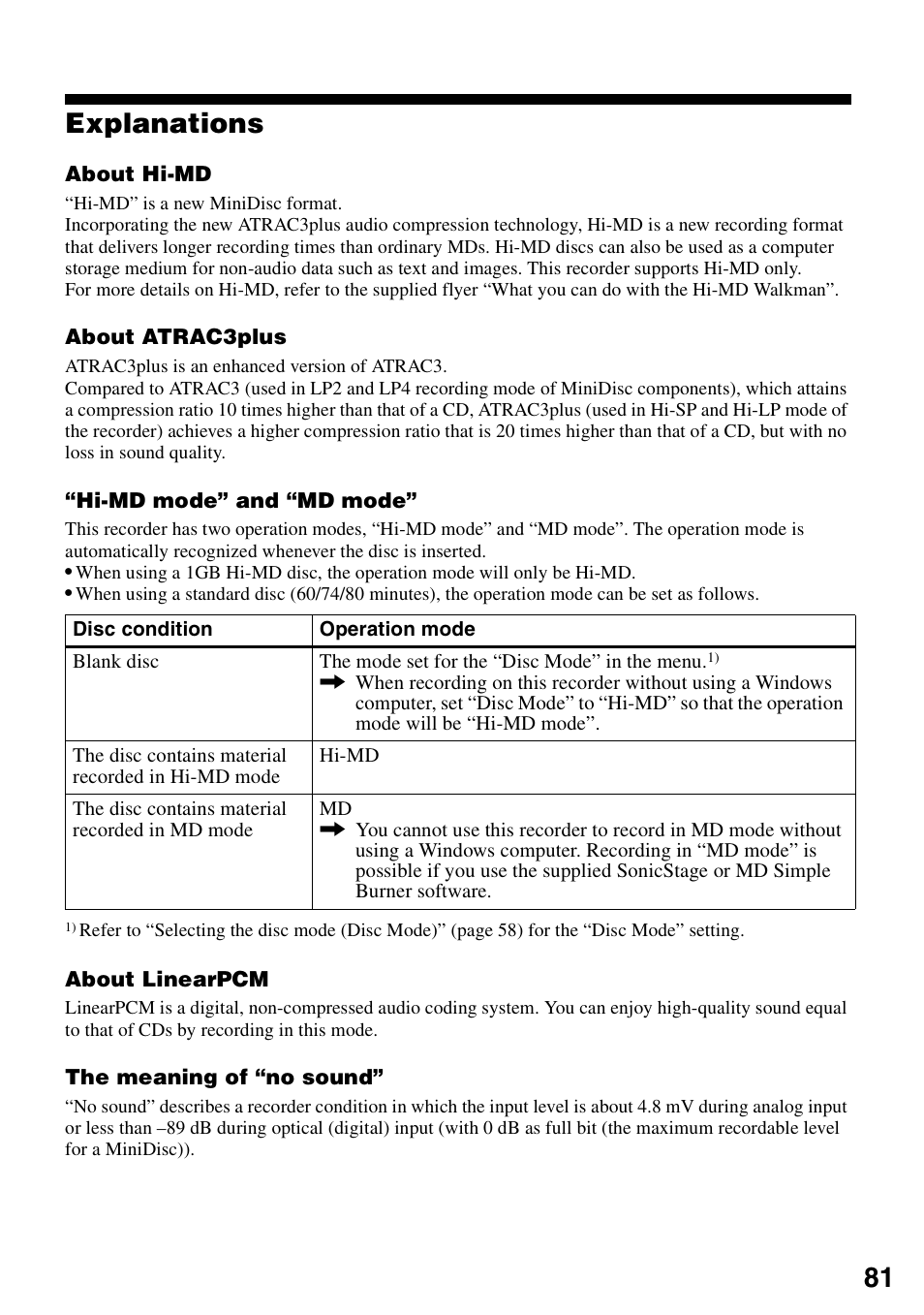 Explanations, 81 explanations | Sony MZ-M10 User Manual | Page 81 / 115