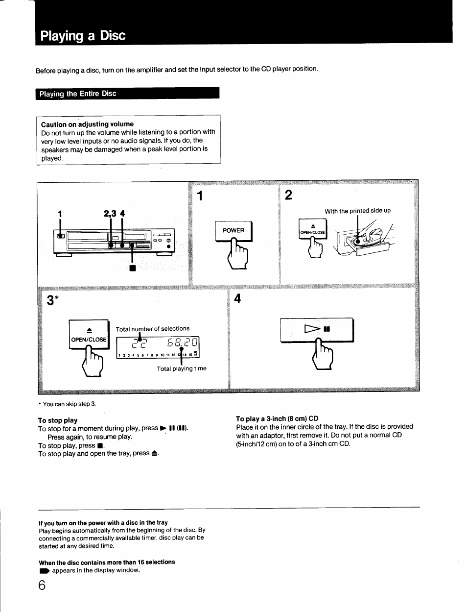 Playing a disc, Ii (ii), I j in l | Sony CDP-670 User Manual | Page 6 / 16