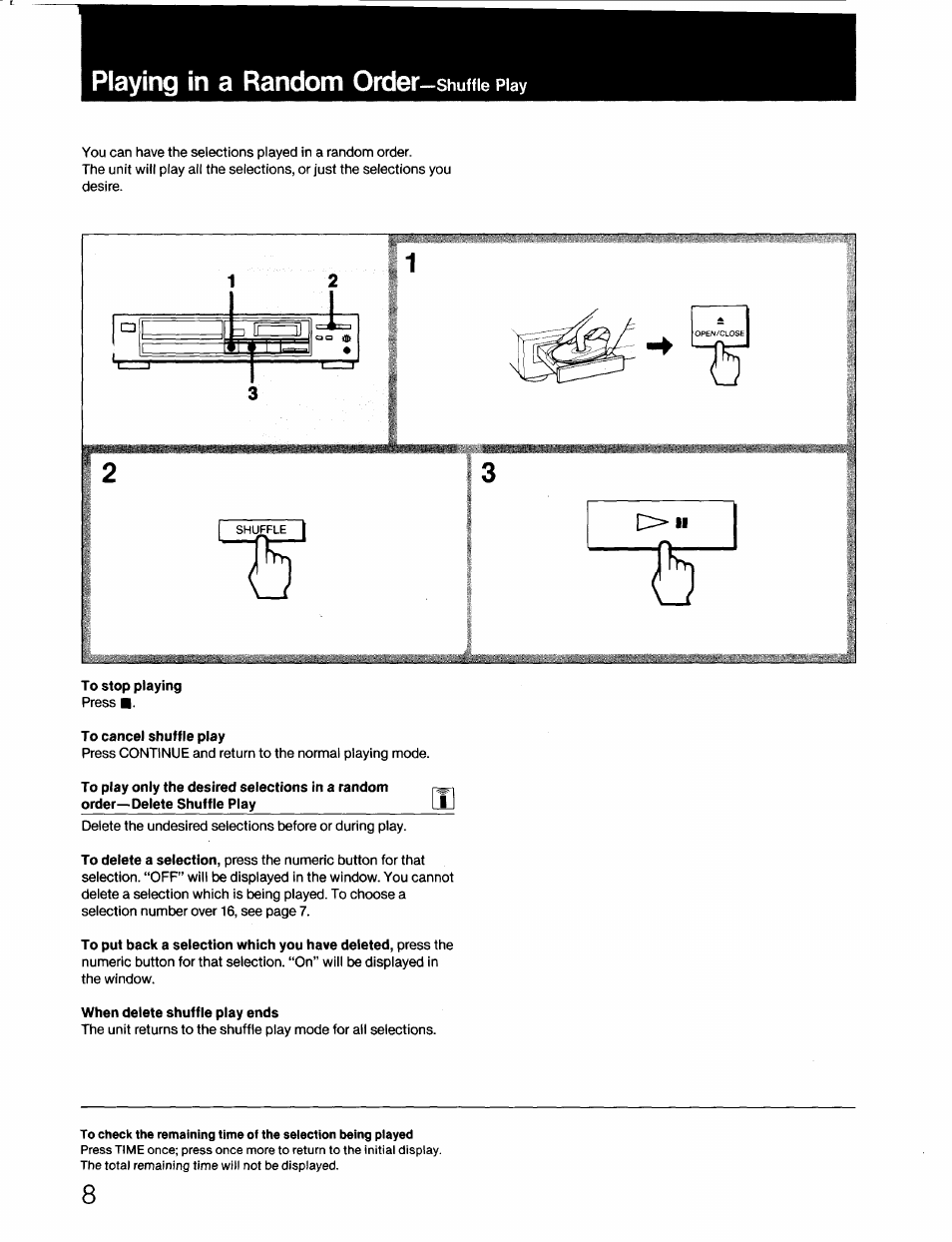Playing in a random order-shuftie piay, Playing in a random order—shuffle play | Sony CDP-670 User Manual | Page 8 / 16