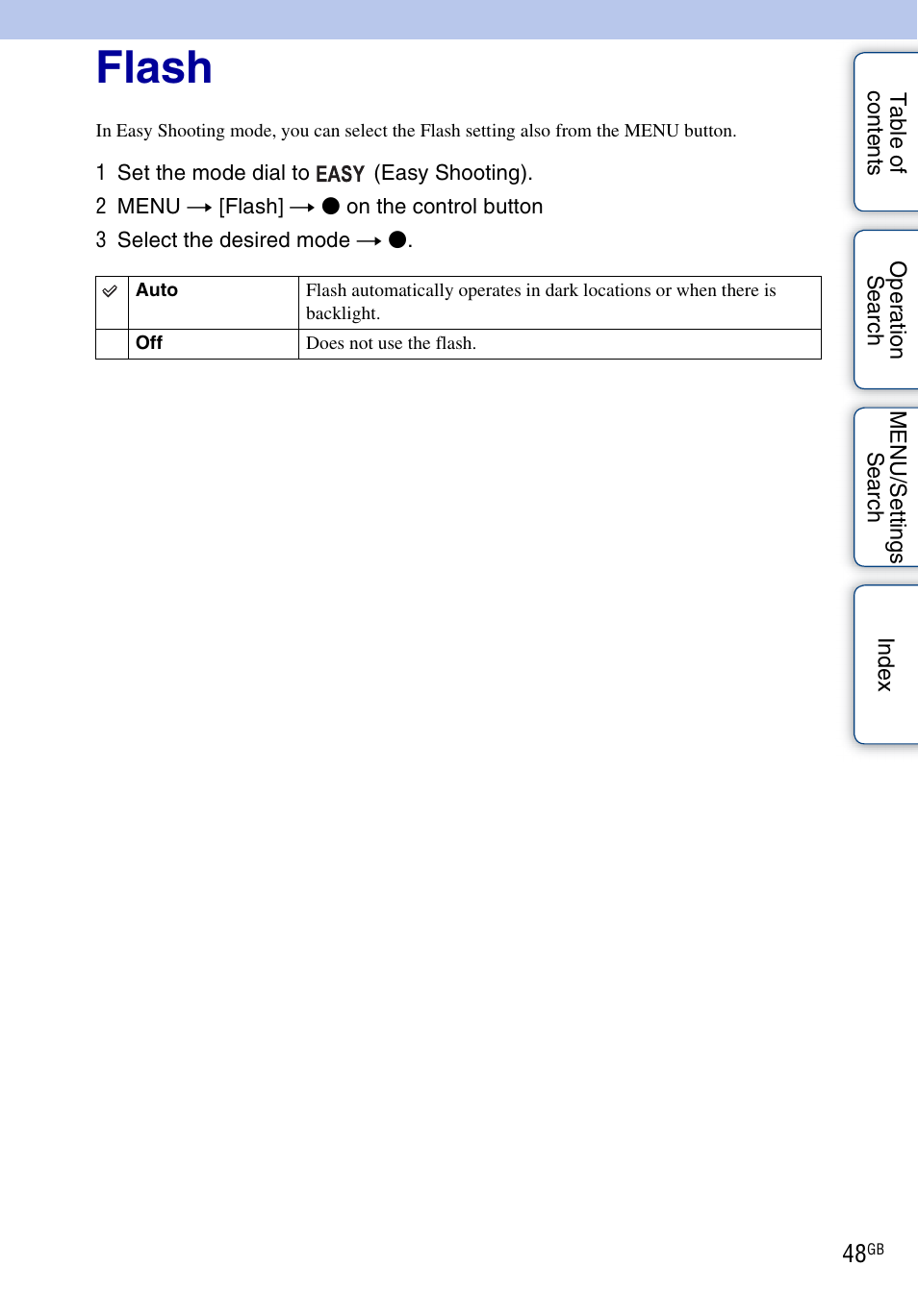 Flash | Sony DSC-WX1 User Manual | Page 48 / 135