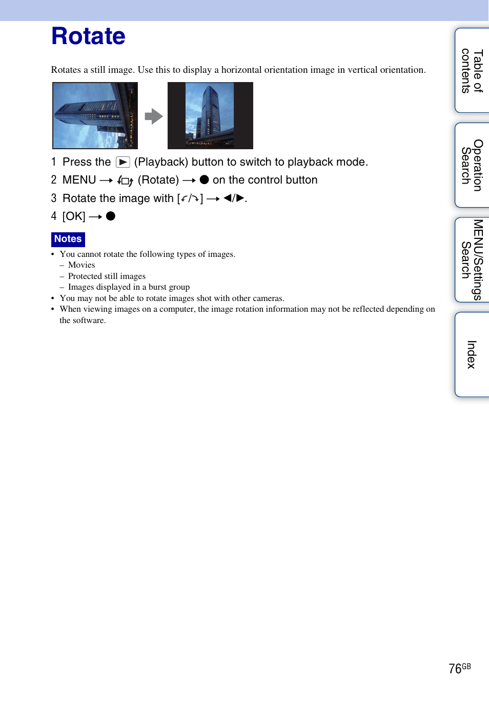 Rotate, Rotate) | Sony DSC-WX1 User Manual | Page 76 / 135