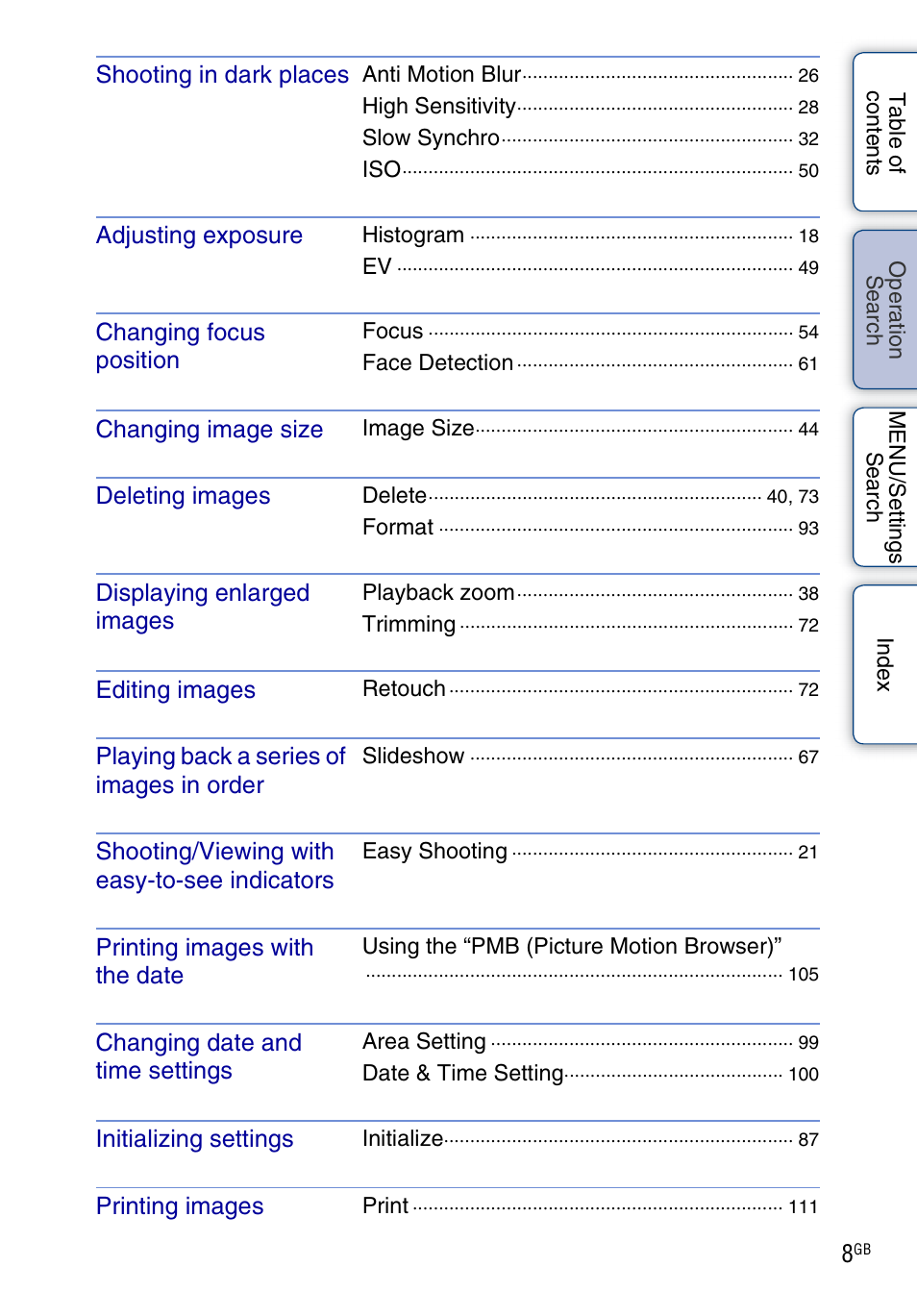 Sony DSC-WX1 User Manual | Page 8 / 135