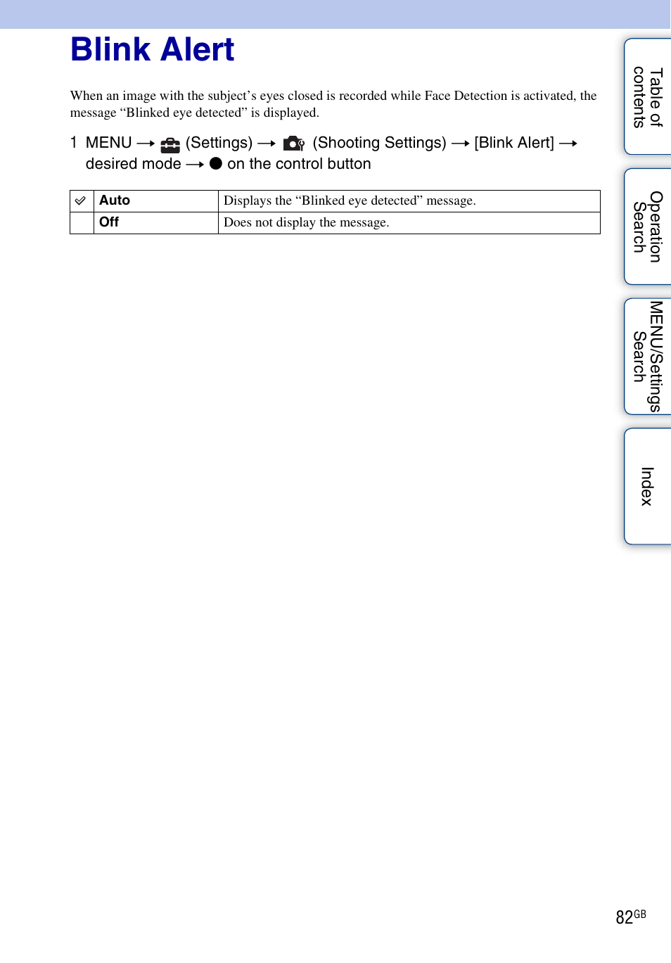 Blink alert | Sony DSC-WX1 User Manual | Page 82 / 135