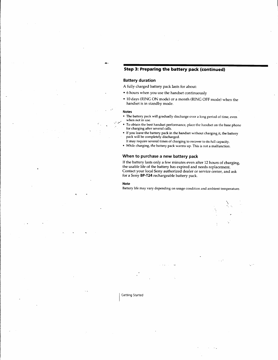 Battery duration, When to purchase a new battery pack | Sony SPP-SS965 User Manual | Page 12 / 91